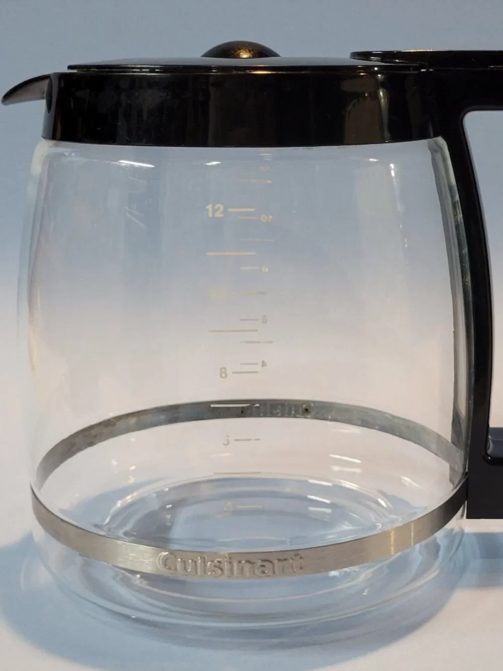 Cuisinart Clear Glass Chrome Band & Black 12 Cup Coffee Replacement Carafe Pot